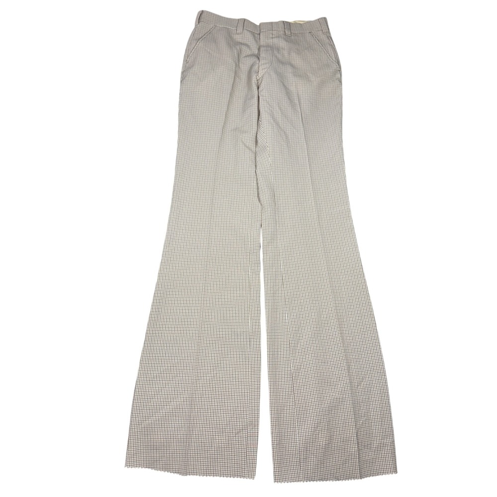 Vintage 70s Brown Gingham Check Flare Leg Bell Bottom Trousers Talon Zip Mens